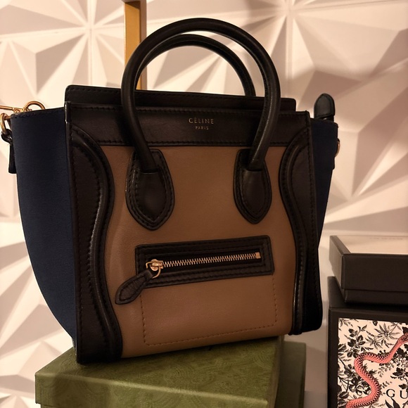 Celine Handbags - Celine Tricolor Mini Luggage Tote in Brown, Black, and Navy